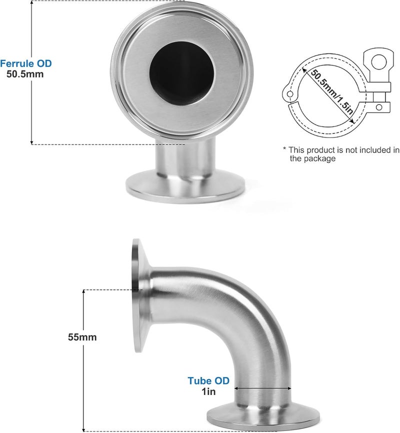 JMCOLMT Elbow 1" Tri Clamp Elbow 90 Degree Pipe Fitting 25mm Pipe OD Sanitary Fitting Stainless Steel 304 - Image 5
